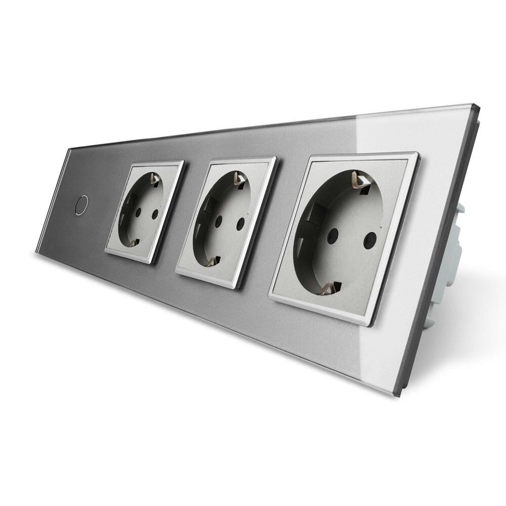 Сенсорний вимикач Livolo ZigBee 1 сенсор 3 розетки скляний Сірий (VL-C701Z / C7C3EU-15)
