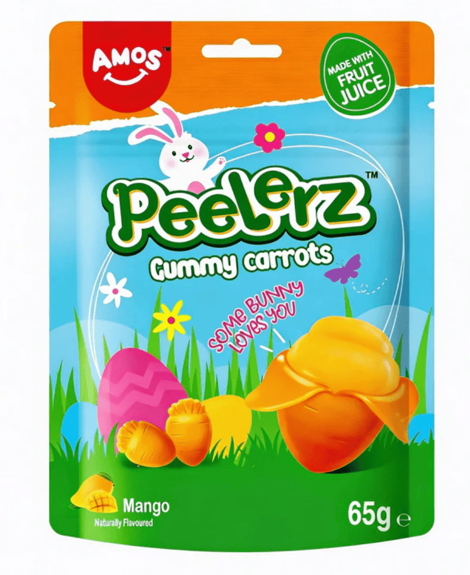 Цукерки желейні Amos Peelerz Gummy Carrots Easter Pouch 65 г (2976499225)