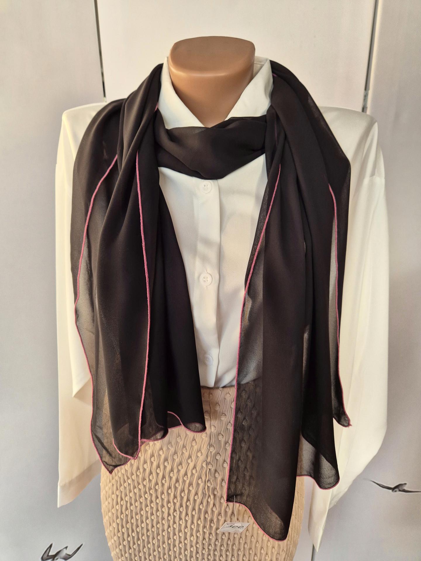Шарф жіночий з бузковою окантовкою весна-осінь-літо 180х47 см Чорний (15147) - фото 5