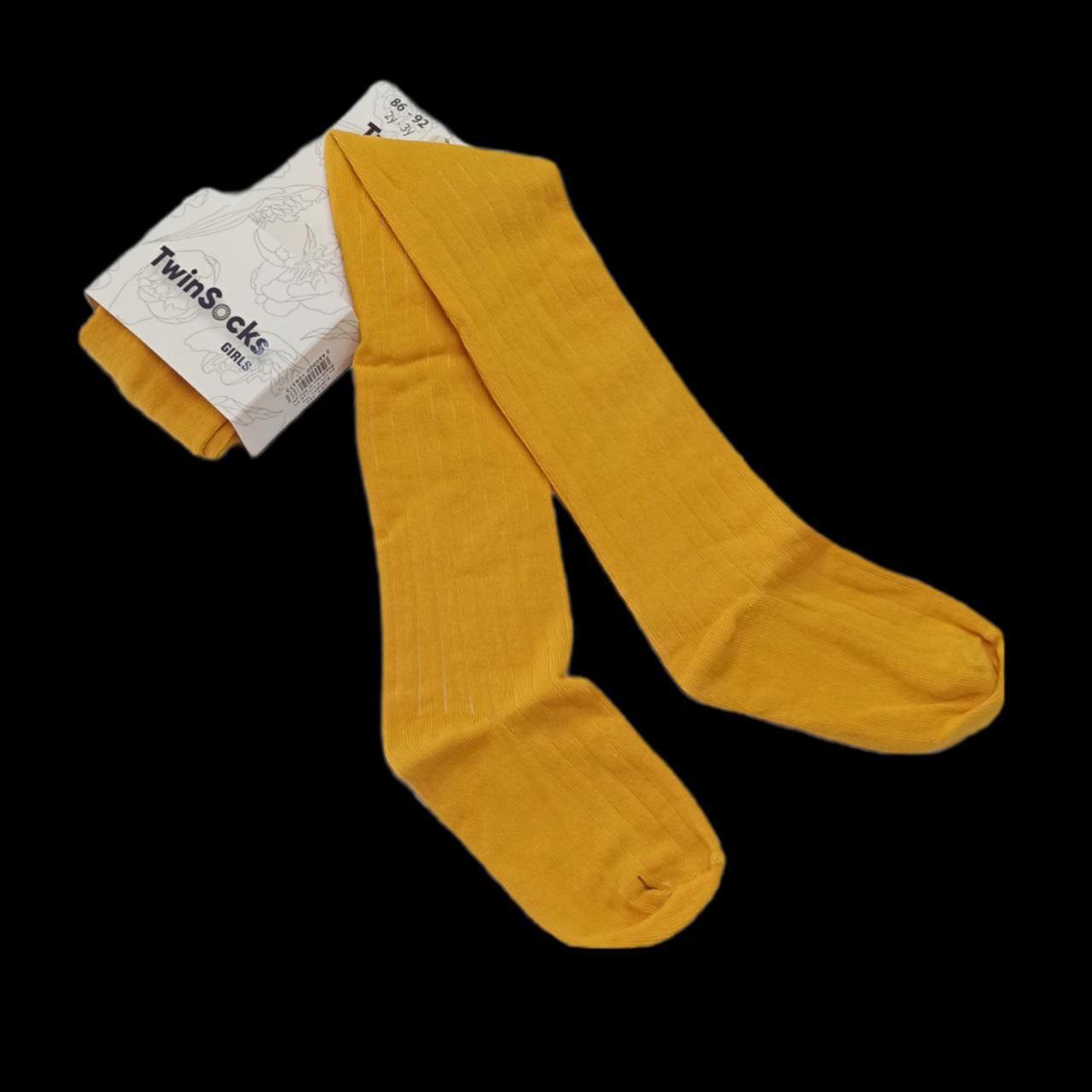 Колготки дитячі для дівчинки TwinSocks рубчик однотонний 128 см -134 Гірчичний (8162067)