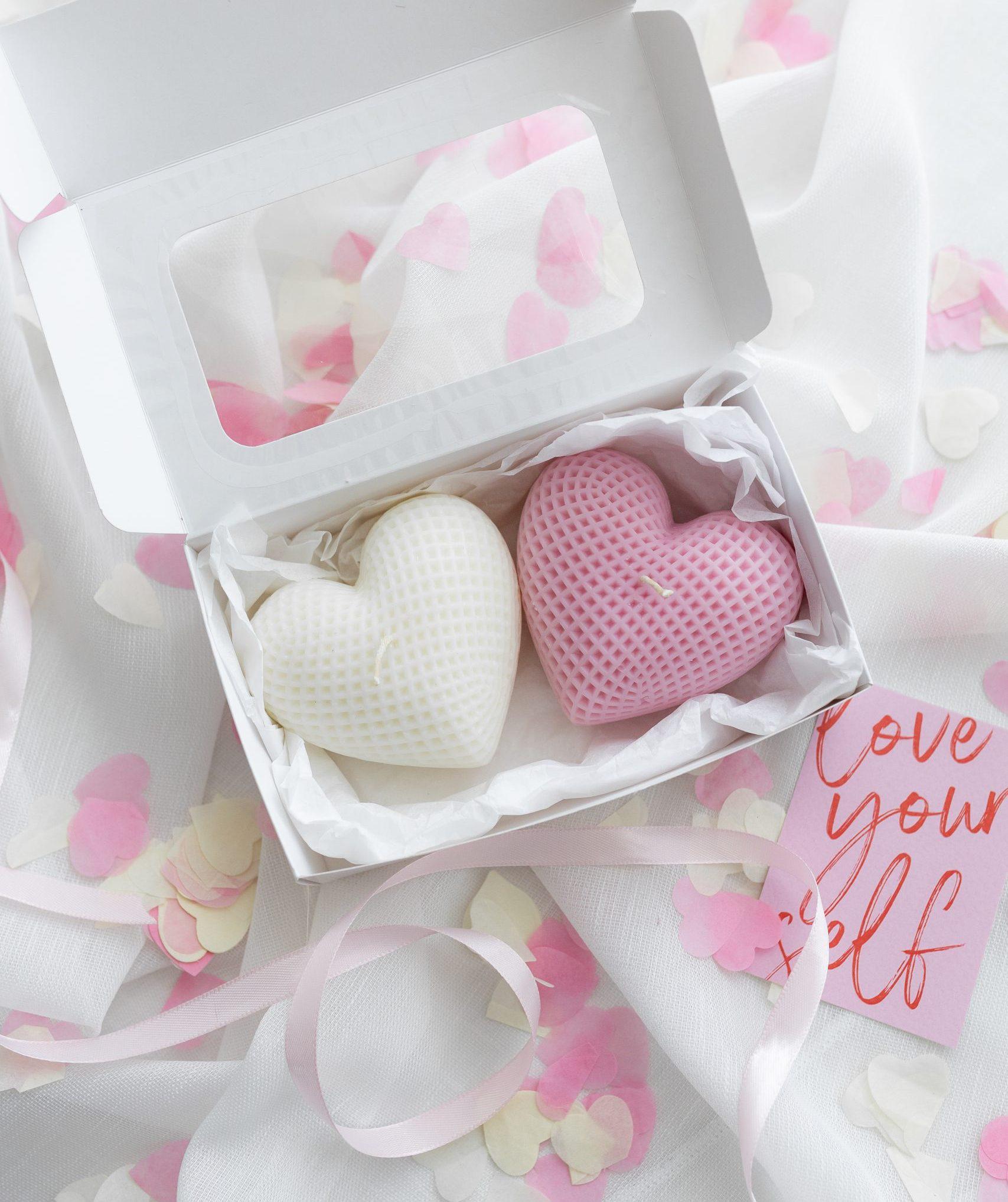 Набор 2 Сердца соевый воск Белый/Розовый (2113d)