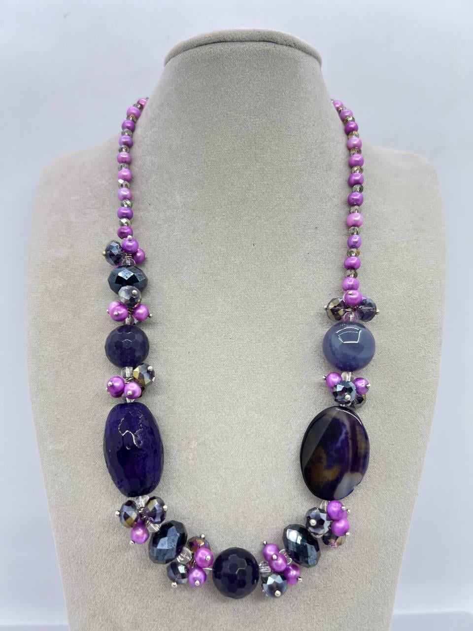 Бусы агат и жемчуг 16 мм 42 см Фиолетовый (11053)