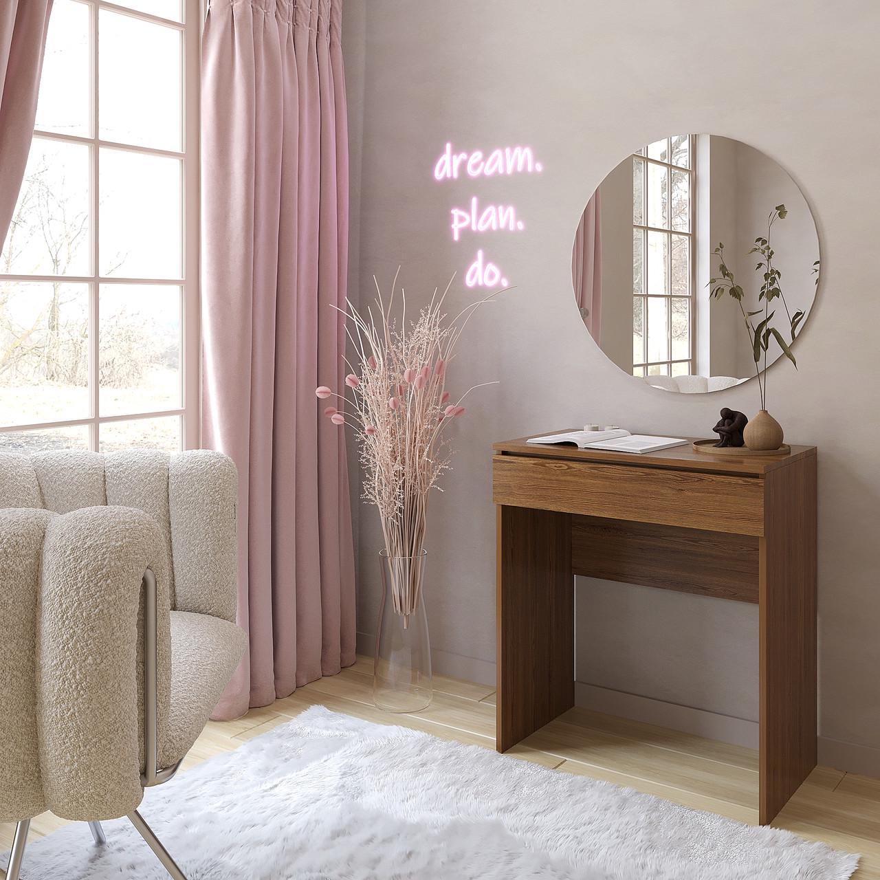 Туалетний столик New and Classic із круглим дзеркалом 750x700x450 мм Дуб родос (ТЗ-софт-3) - фото 2