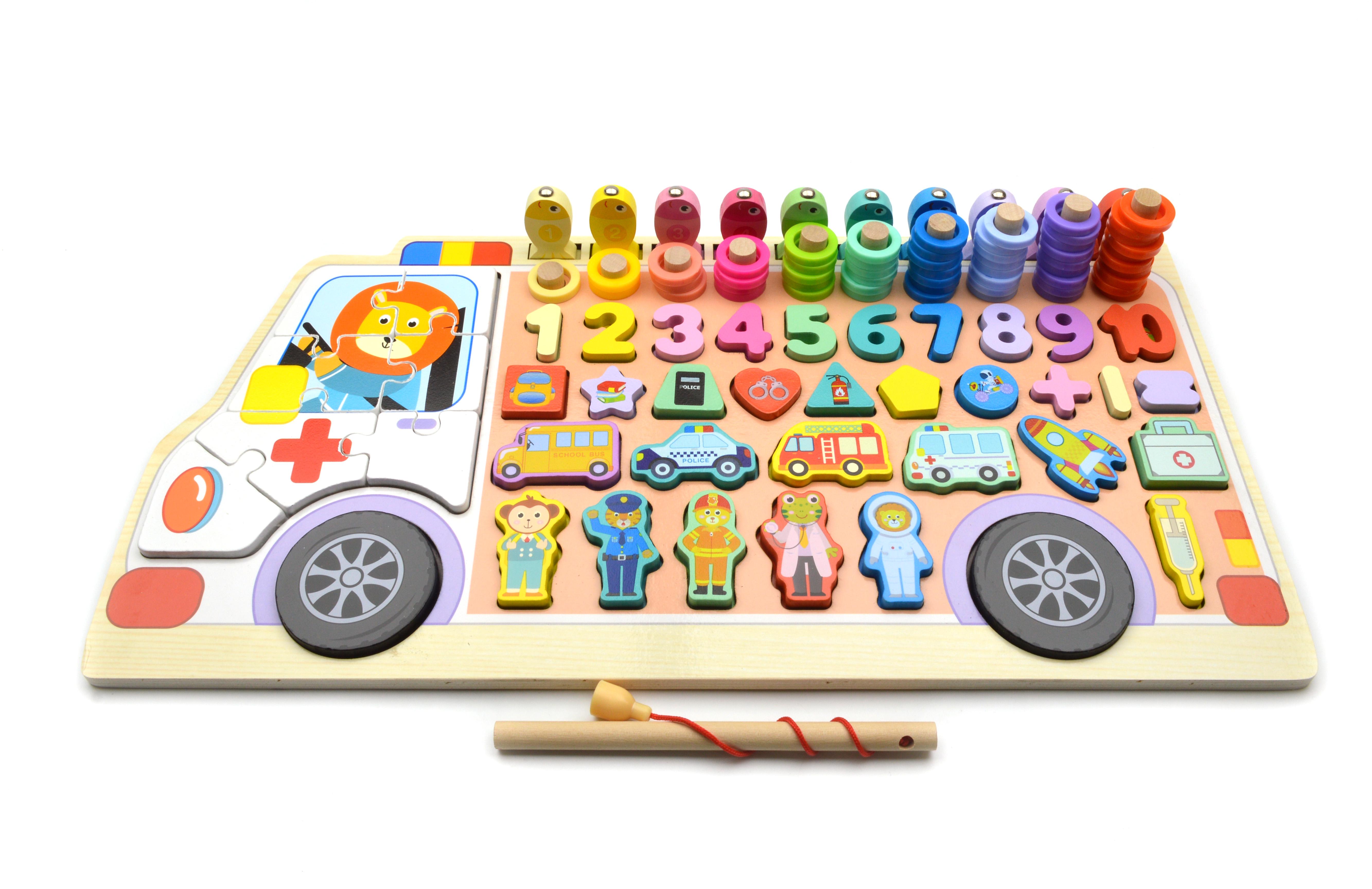 Дошка логічна дерев'яна сортер/риболовля/цифри/форми/кольори/пазли (53625)