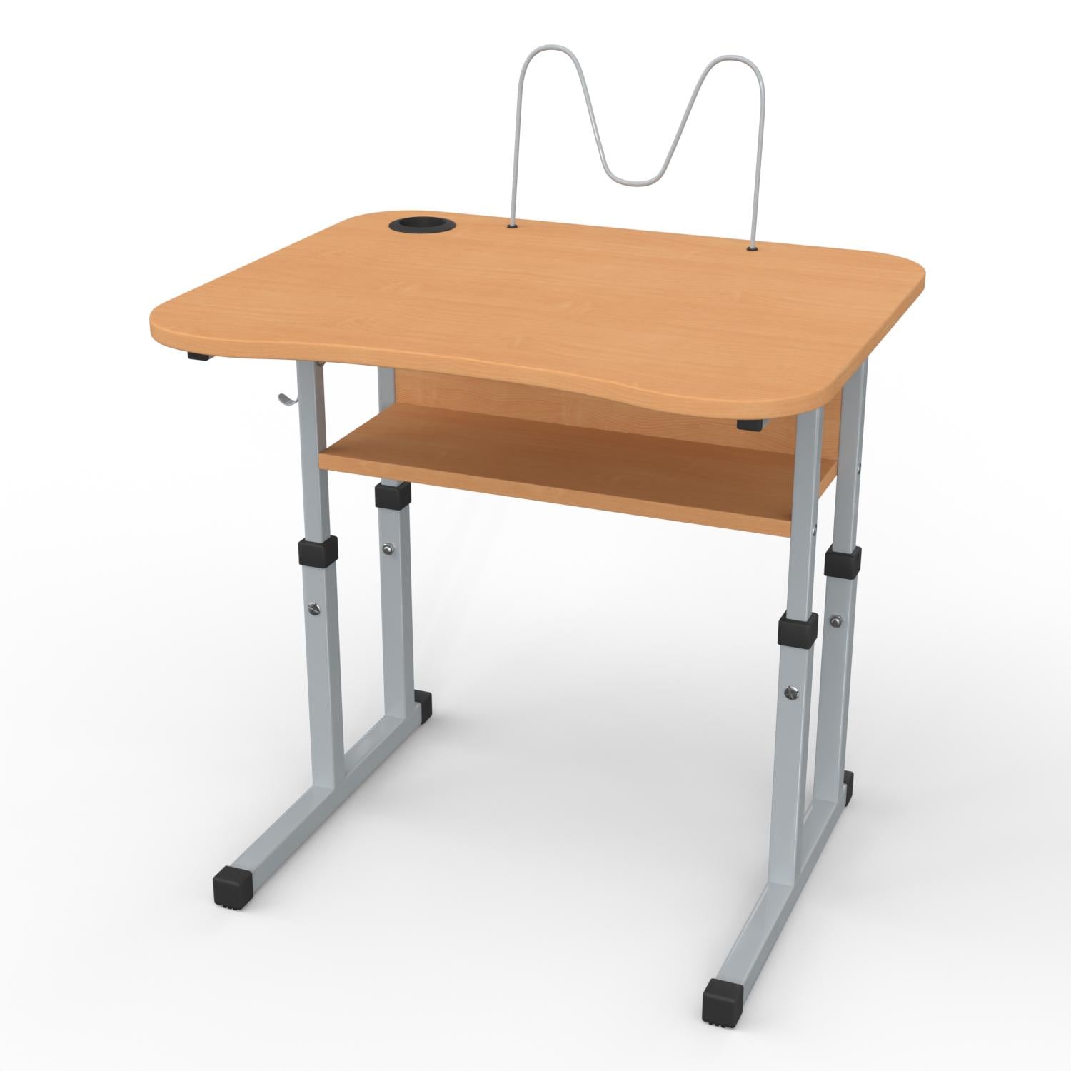 Парта школьная регулируемая 1-11 класс с вырезом под ученика стаканом пюпитром 700x585 мм Бук/Серый (1143-b-s)