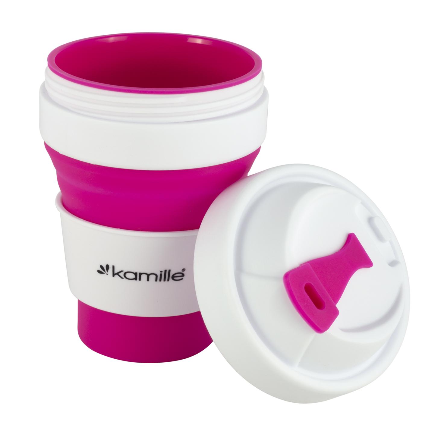 Термокружка складная розовый Kamille 350 мл из силикон KM-2034