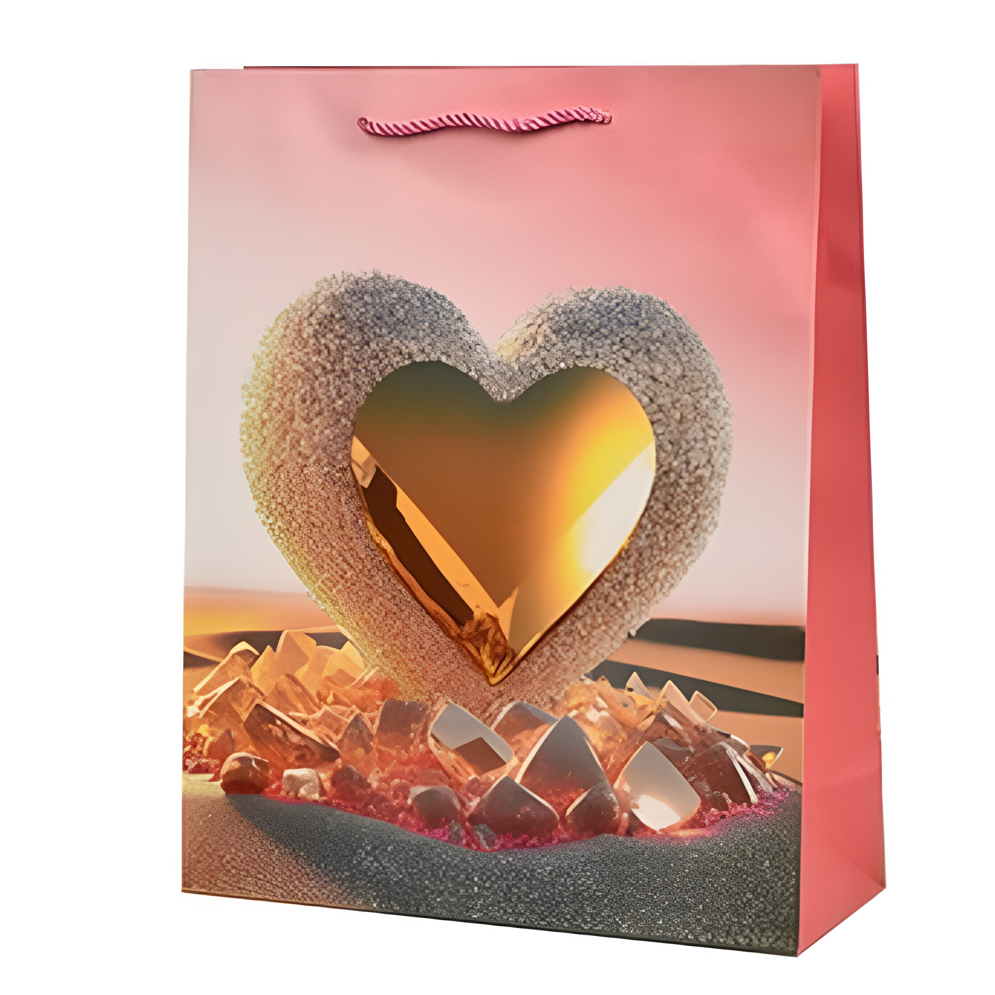 Подарунковий пакет з ручками Stenson Hearts 26х32х10 см Рожевий (R94939-M)