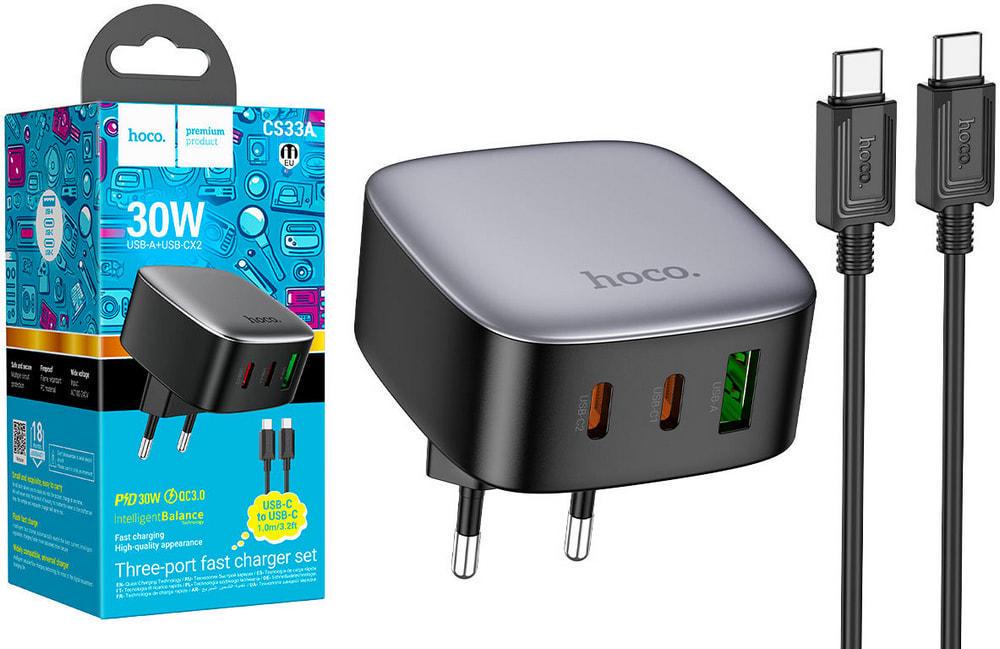 Зарядний пристрій швидкий Hoco CS33A QC3.0 30W USB/2 Type C кабель Type C Black (36798) Зарядний пристрій швидкий Hoco CS33A QC3.0 30W USB/2 Type C кабель Type C Black (36798)