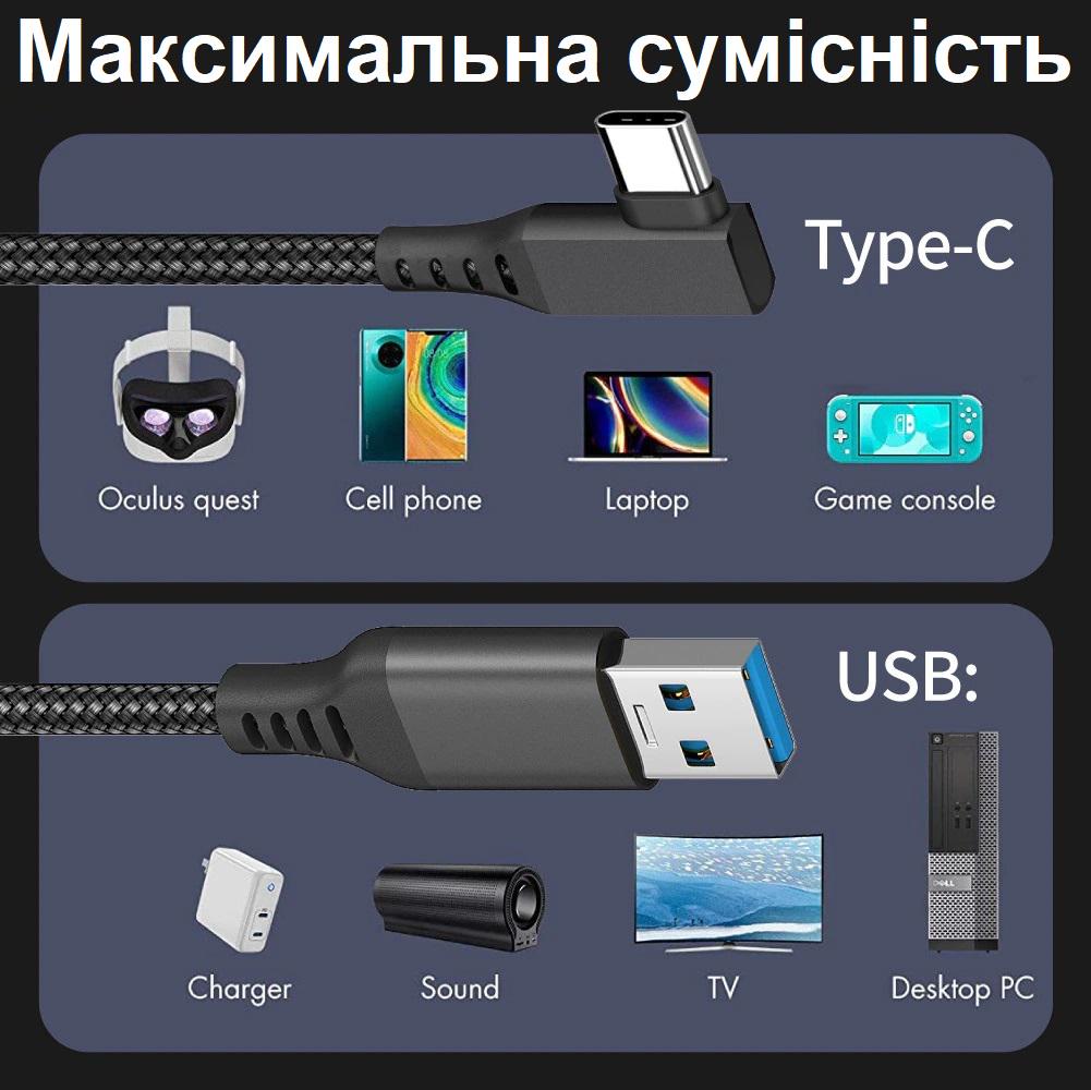 Кабель Oculus Link USB 3,1 Type С Oculus Link для Oculus Quest/Oculus Quest 2/Pico 4 180 г 5 метрів - фото 4