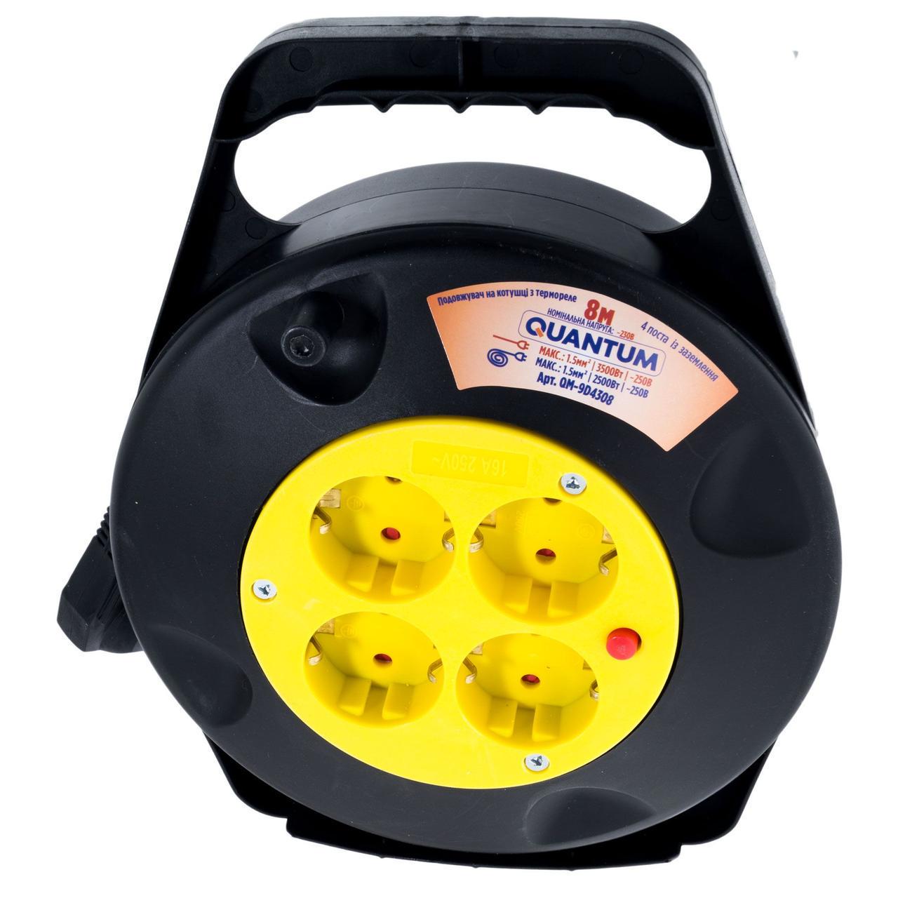 Подовжувач на котушці Quantum з термореле 4 розетки з заземленням 8 м 3x1,5 16А 230 B 3500 Вт (удл8) - фото 2