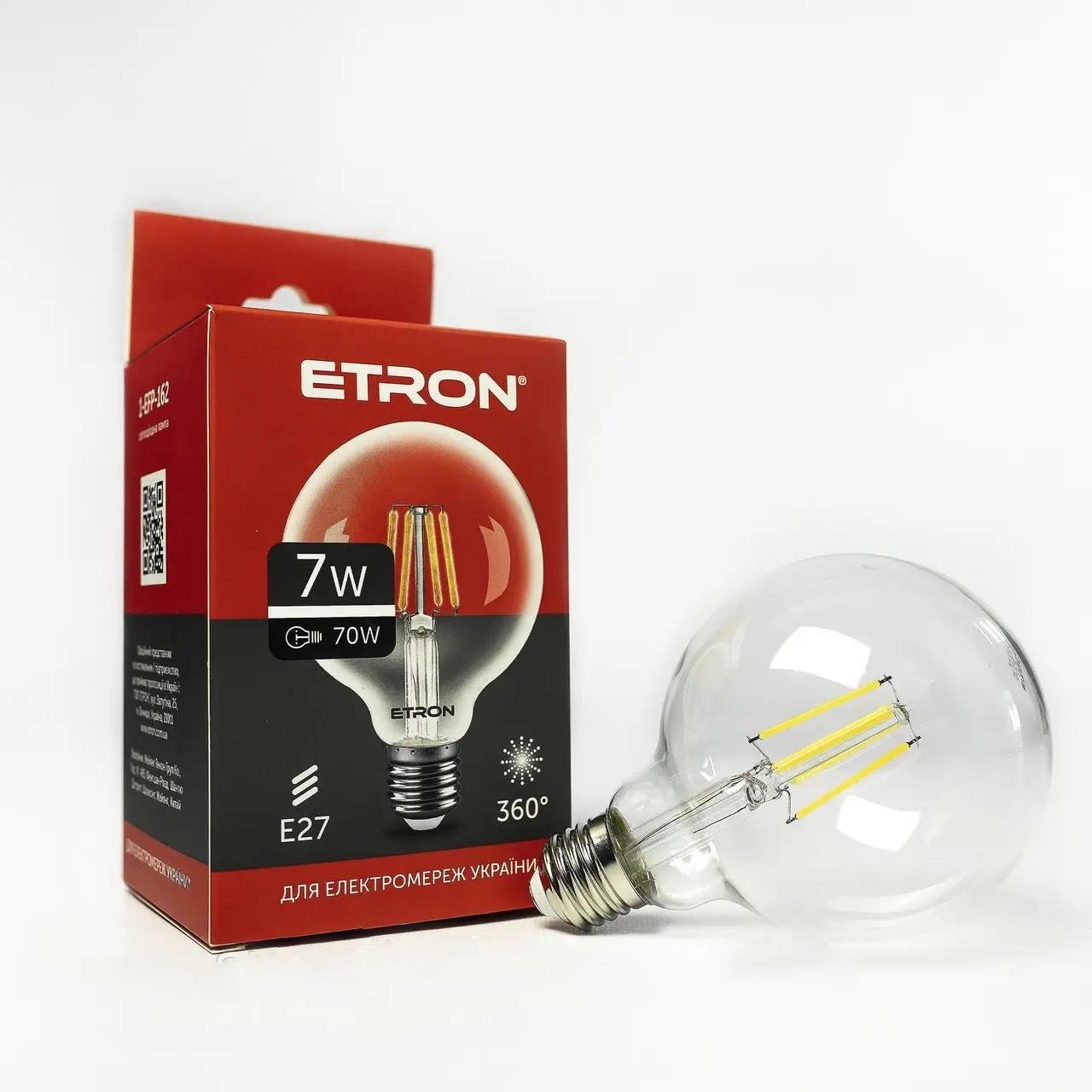 LED-лампа філаментна ETRON прозора G95 7W E27 4200K Нейтральний білий (27844712)