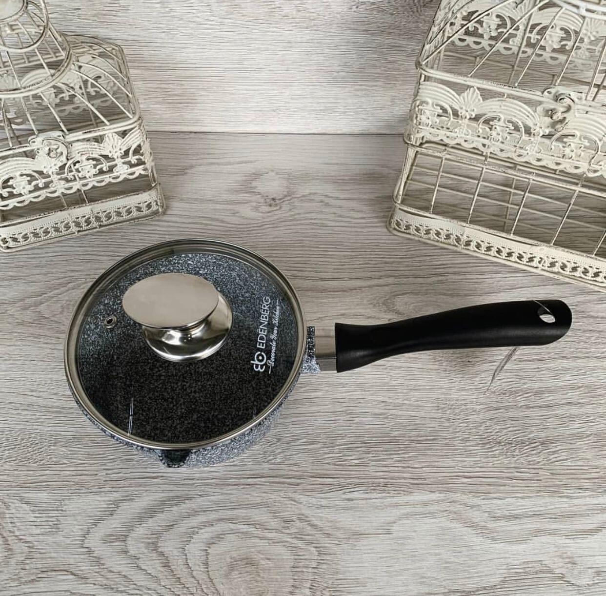 Ківш Edenberg зі скляною кришкою гранітне антипригарне покриття 1,9 л (EB-8046) - фото 4