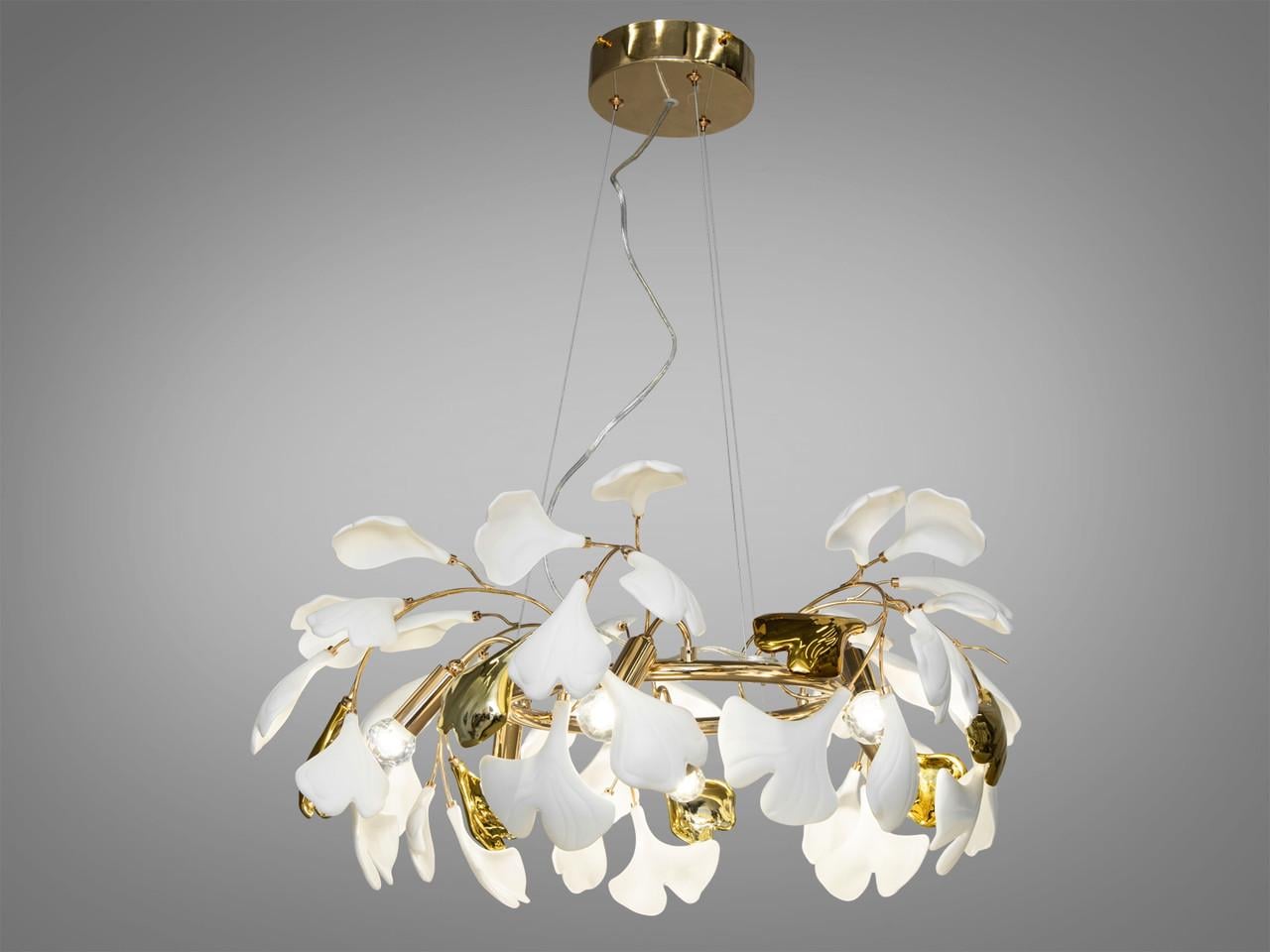 Люстра с фарфоровыми элементами для зала на 6 ламп Золотой (7162-6PGD-LS) Люстра с фарфоровыми элементами для зала на 6 ламп Золотой (7162-6PGD-LS)