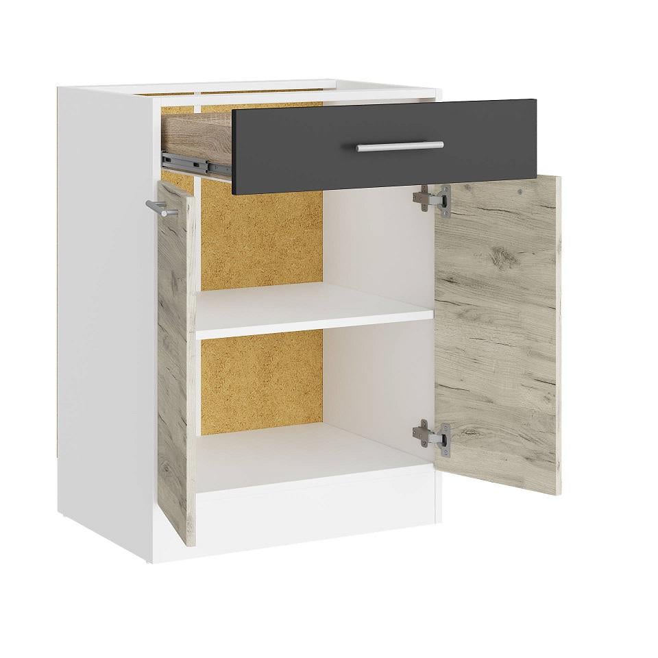 Шафа кухонна нижня без стільниці Еверест Еко з ящиком 600 60х46х82 см Білий/Дуб крафт Білий/Графітовий (09070) - фото 2