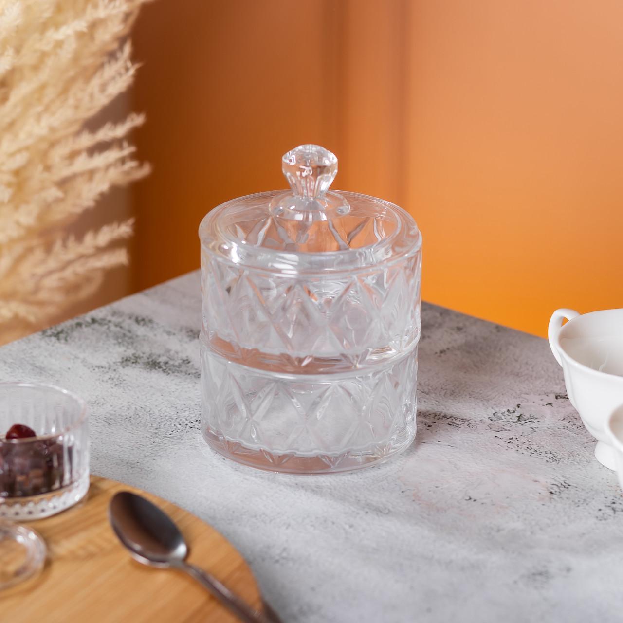 Цукерниця скляна з кришкою дворівнева 10 см (6025) - фото 5 Цукерниця скляна з кришкою дворівнева 10 см (6025) - фото 5
