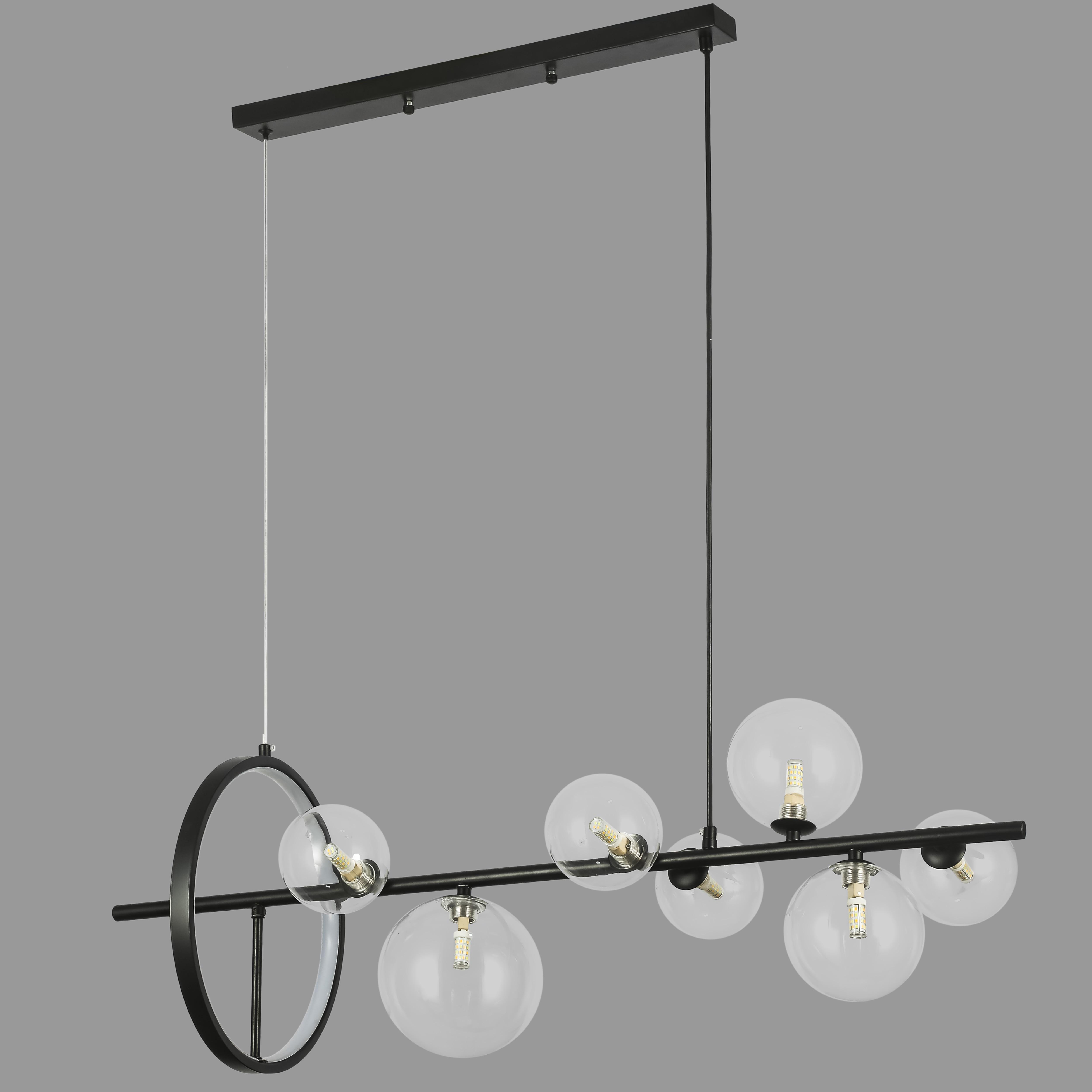 Люстра из прозрачных шаров на планке на 7 ламп Черный (918-LP267-7 BK/CL)