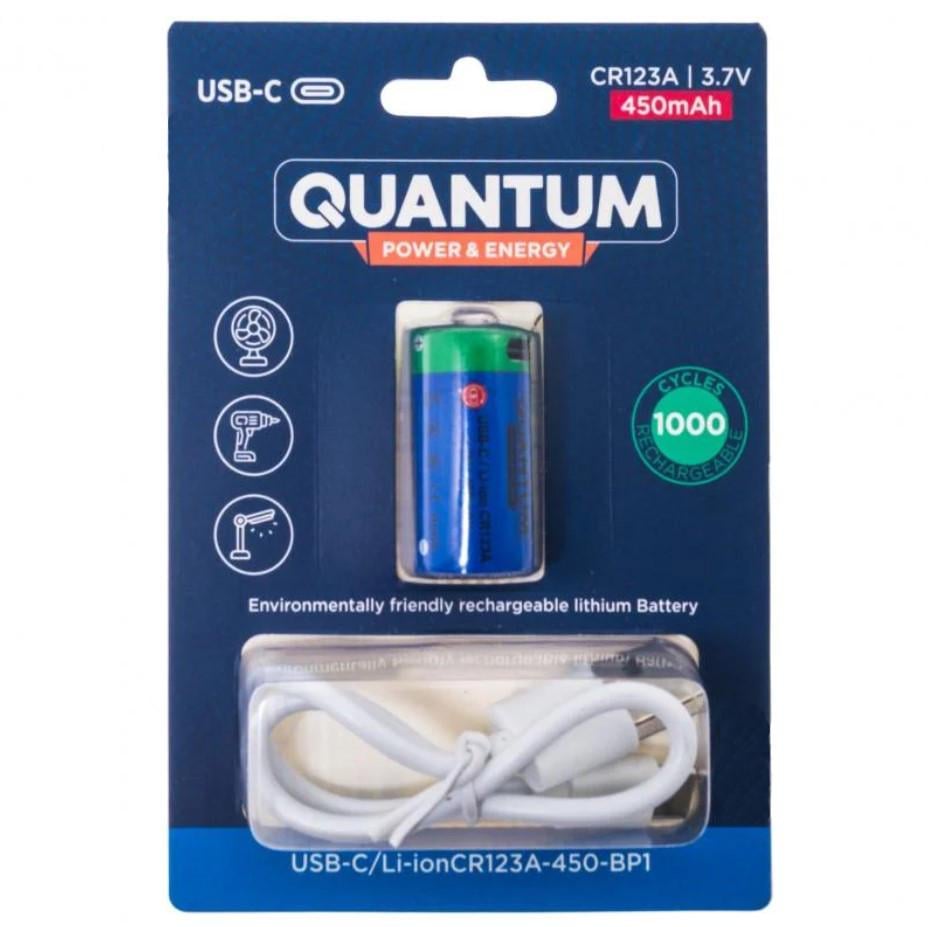 Аккумулятор литий-ионный Quantum USB Li-ion CR123A/3.7V, 550mAh + Type-C кабель 1 шт. (16340)