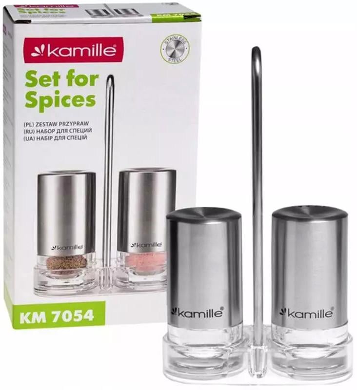 Набір для спецій Kamille Grinder Set на сталевій підставці 2х40 мл 10х17 см (KM-7054) - фото 2 Набір для спецій Kamille Grinder Set на сталевій підставці 2х40 мл 10х17 см (KM-7054) - фото 2