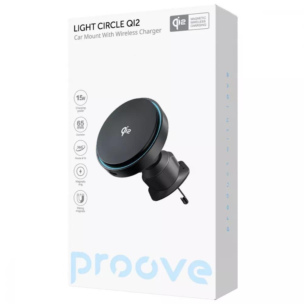 Автомобільний тримач з бездротовим зарядним пристроєм Proove Light Circle Qi2 15W Black - фото 4