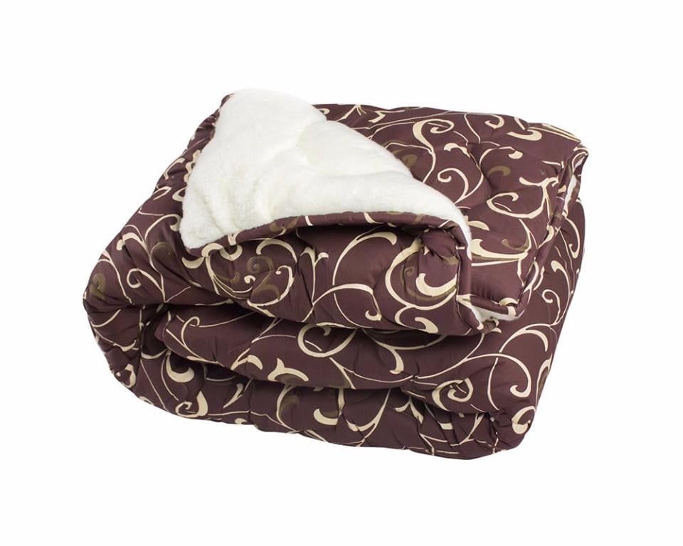 Одеяло двуспальное из овечьей шерсти Лери Макс Бежевые вензеля (18659)