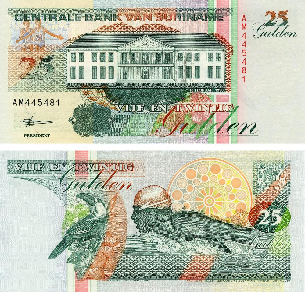 Коллекционная банкнота Суринам 25 гульденов 1998 UNC P138 (Б13288) Коллекционная банкнота Суринам 25 гульденов 1998 UNC P138 (Б13288)