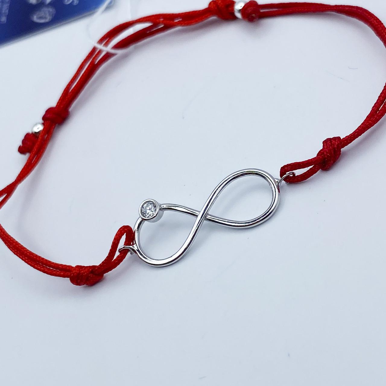 Браслет серебряный красная нить с кубическим цирконием Бесконечность 0,93 г