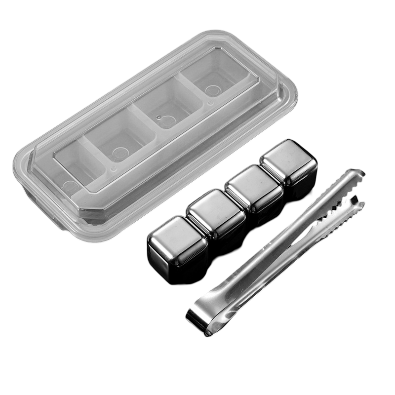 Кубики для виски/пива/вина в наборе 4 шт. и щипцы Серебряный (U9527)