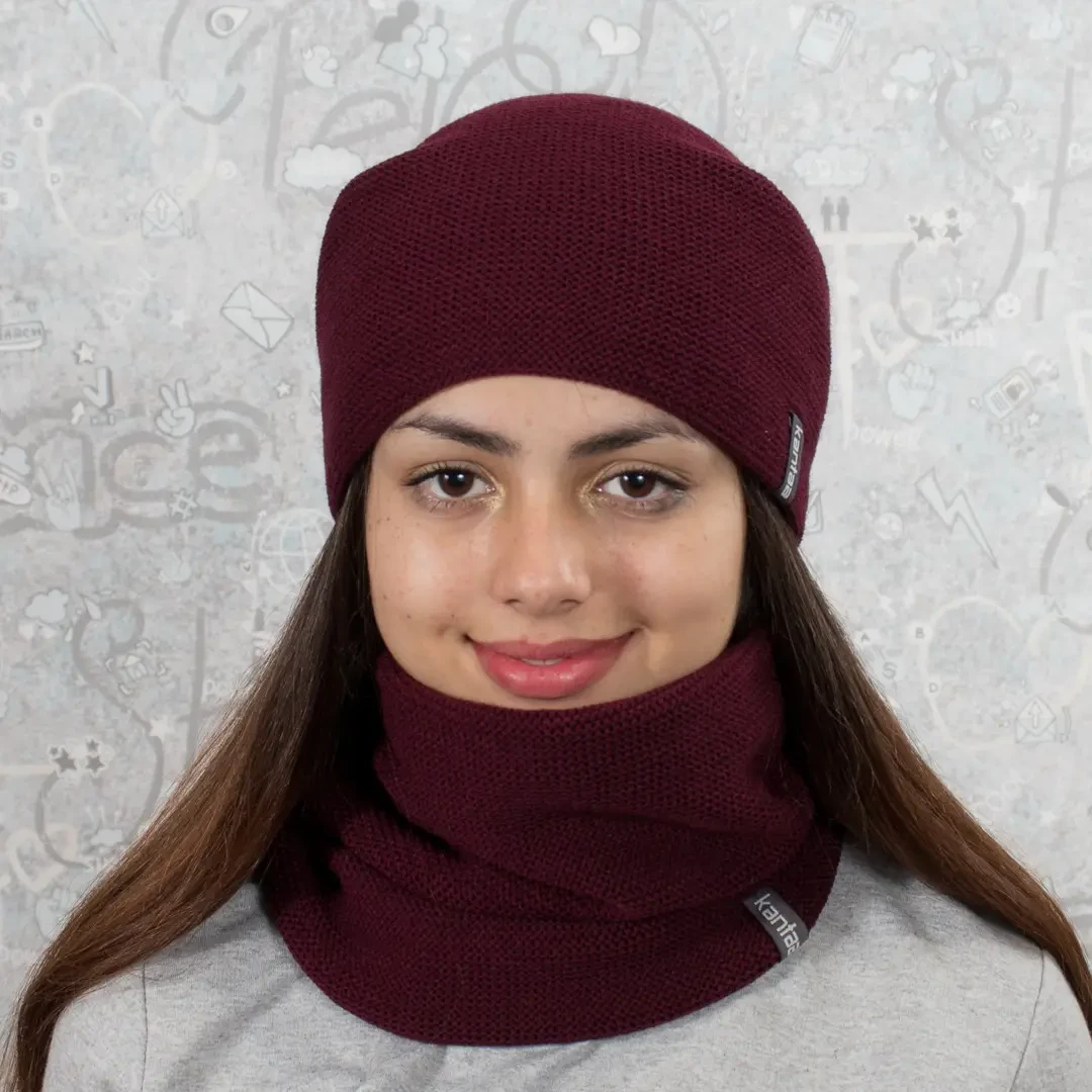 Комплект жіночий зимовий шапка зі снудом One Size Бордовий (28523687) - фото 4