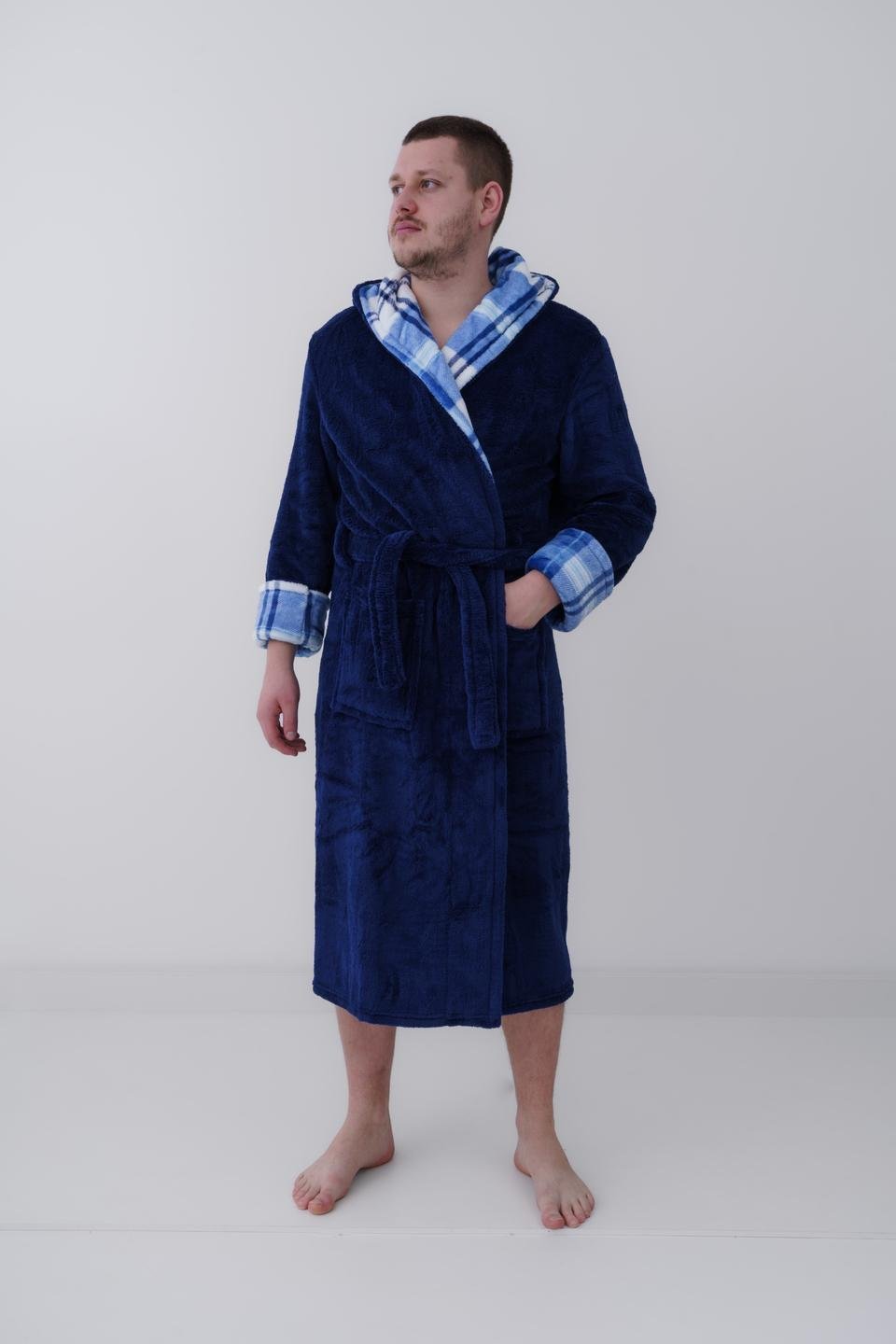 Халат чоловічий UT Store 3XL Темно-синій з блакитною клітиною