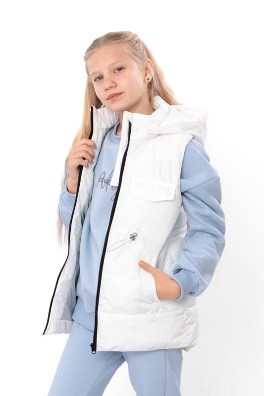 Жилетка демісезонна підліткова для дівчинки з капюшоном Носи Своє 158 см Білий (14255)