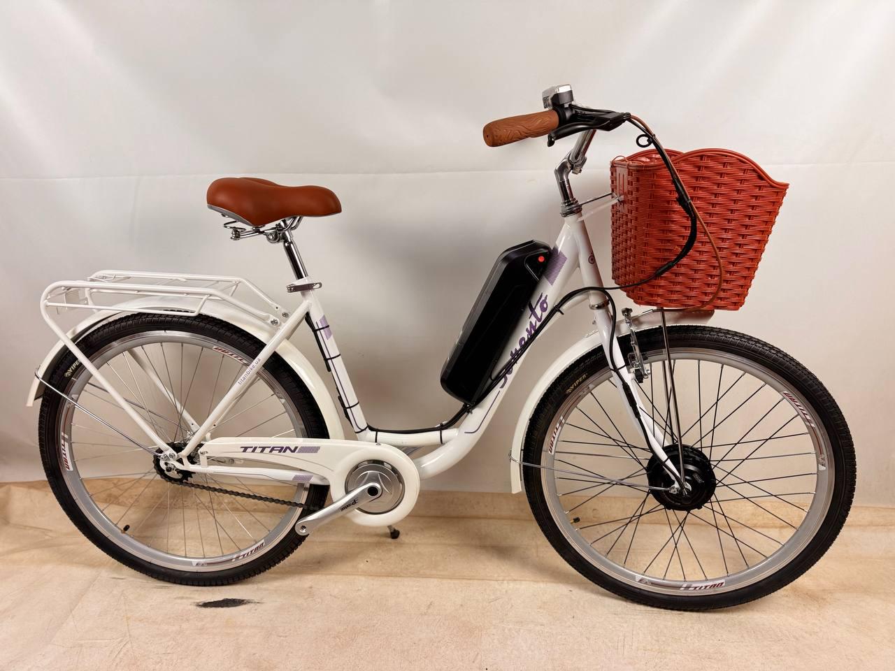 Велосипед з Е-комплектом Cross Sorento 26" 36В 350 Вт 10 Ah Мотор MXSUS з кошиком та багажником Білий