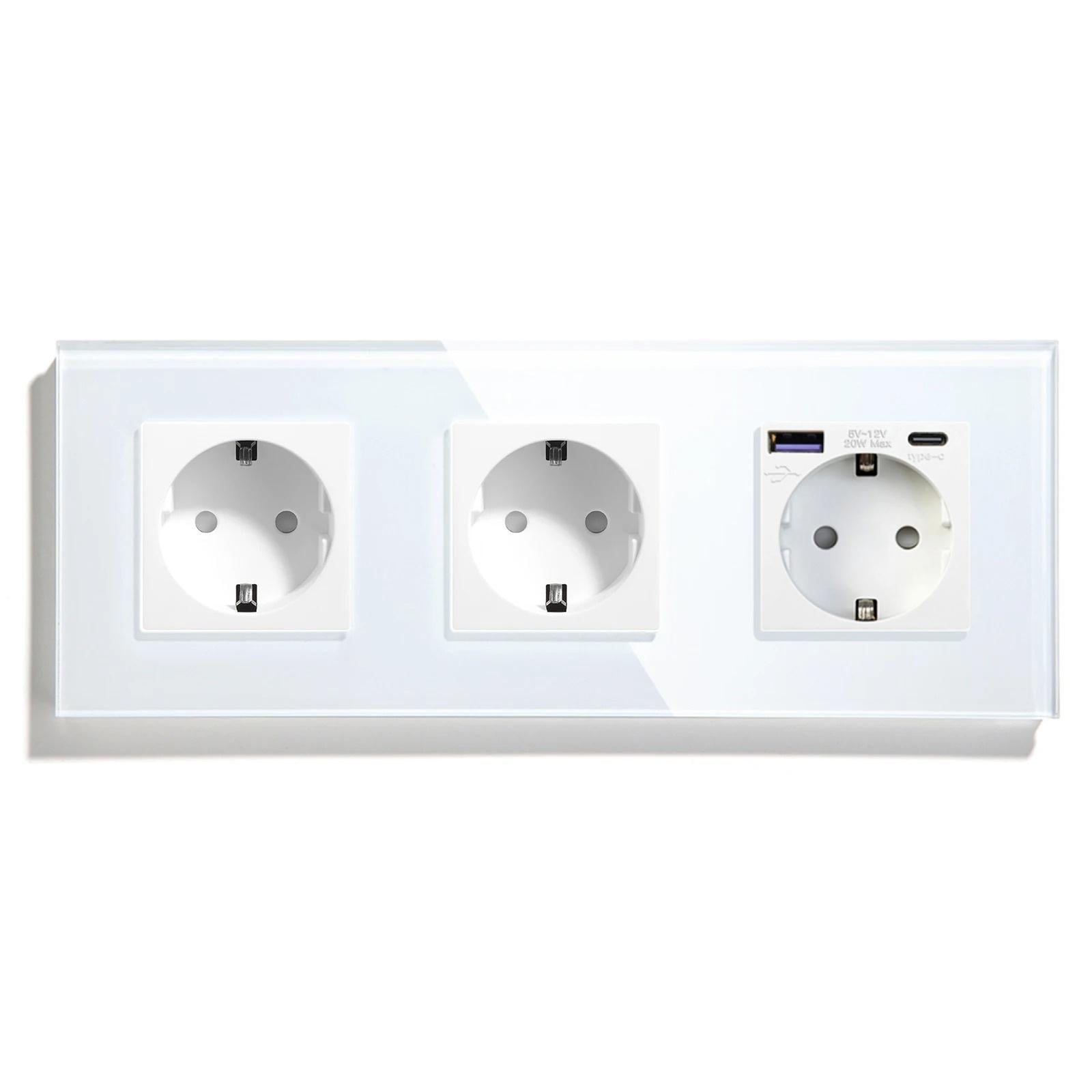 Розетка LUXION с USB A+C 20Вт с заземлением/шторками 250В 16А стеклянная рамка Белый (LX-M3FGAC-WT)