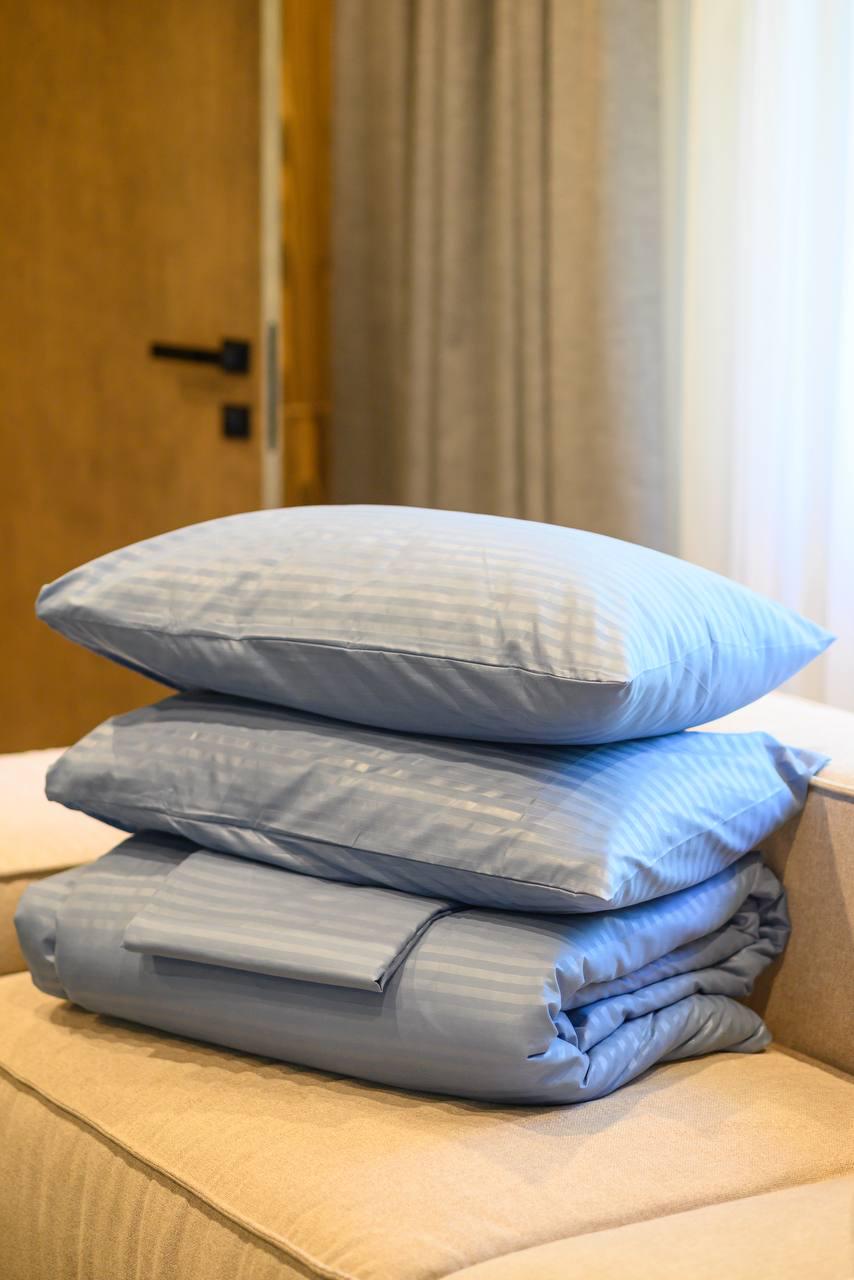 Комплект постільної білизни Signorina Siena зі страйп-сатину євро 50х70 см/70х70 см Блакитний (0015E) - фото 4