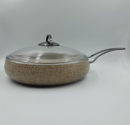 Сковородка с крышкой OMS с антипригарным мраморным покрытием 26 см Песочный (3241GL-26)