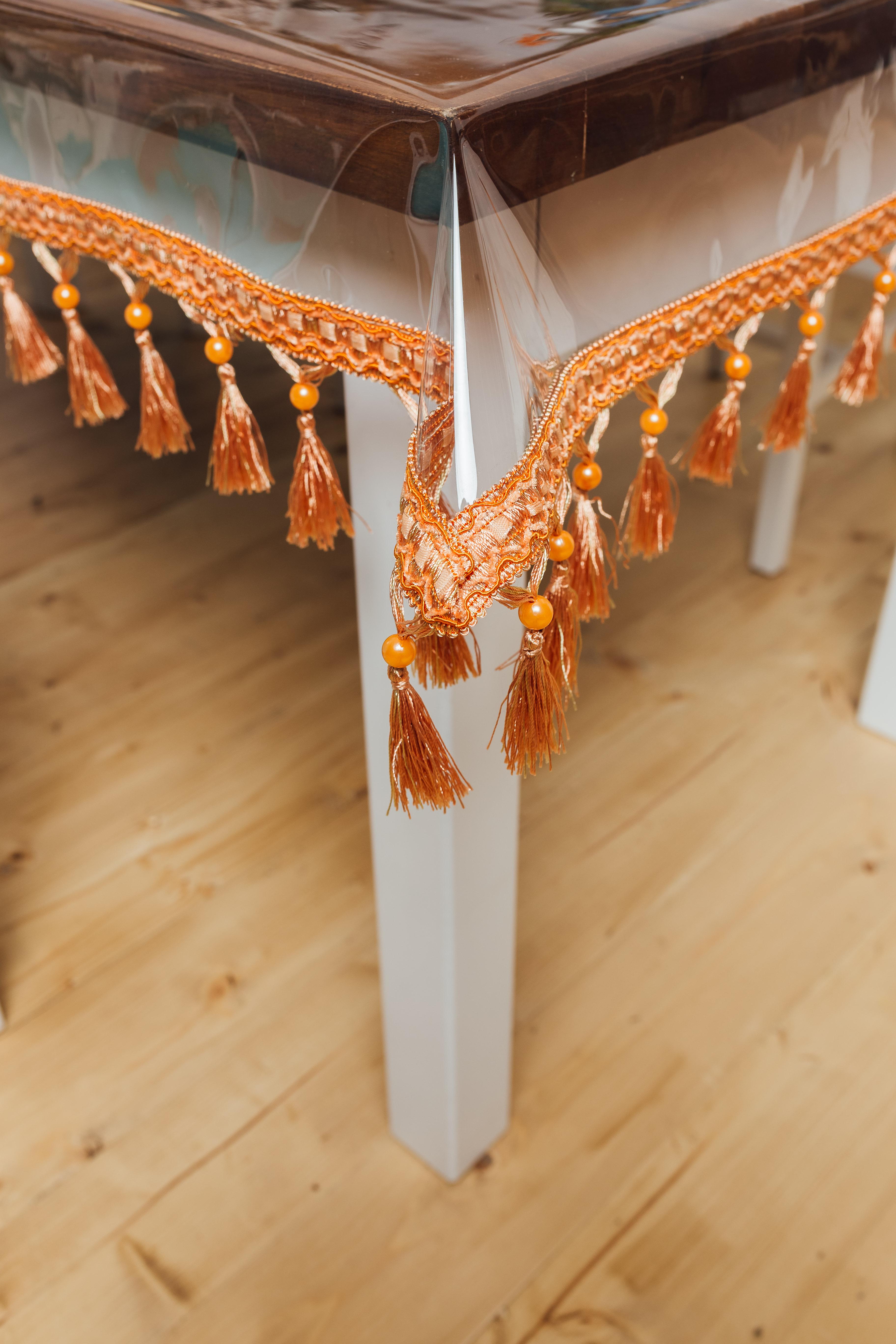 Скатертина силіконова з бахромою 300x150 см Персиковий (310-171)