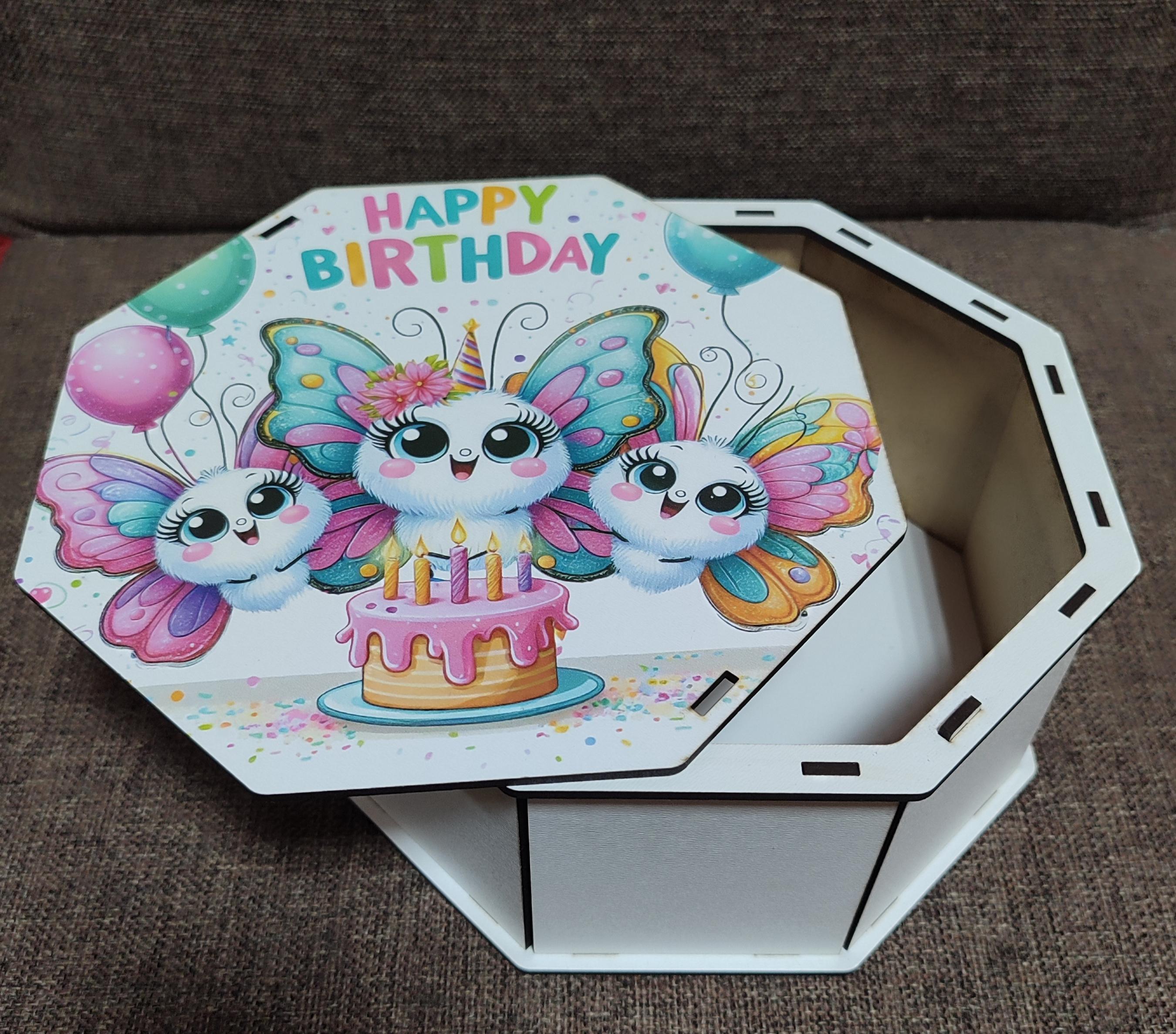 Подарочная коробка Happy Birthday с крышкой восьмигранная 2 шт. Сейм (502)