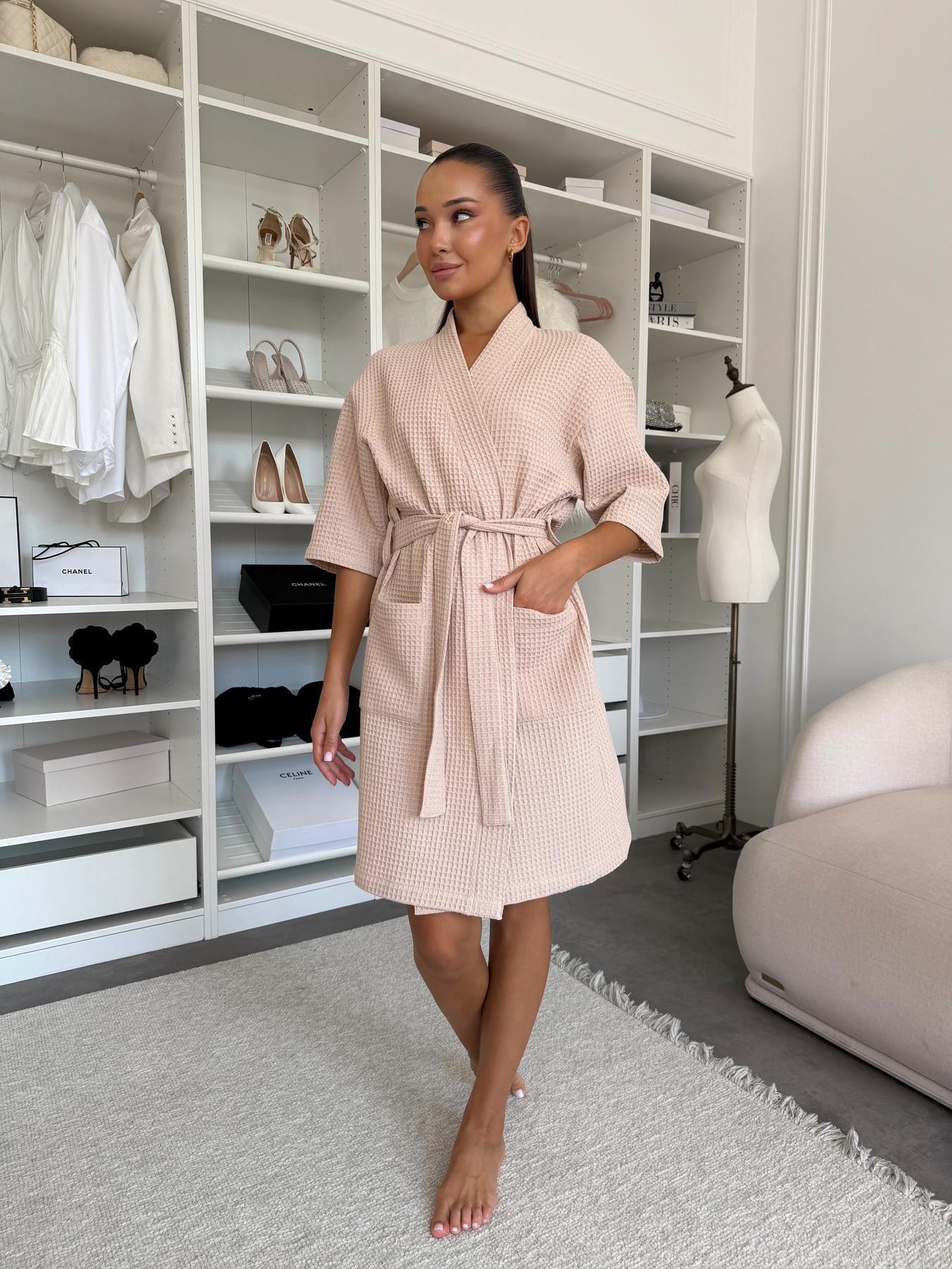 Халат женский COSY вафельный M Бежевый(115) - фото 7