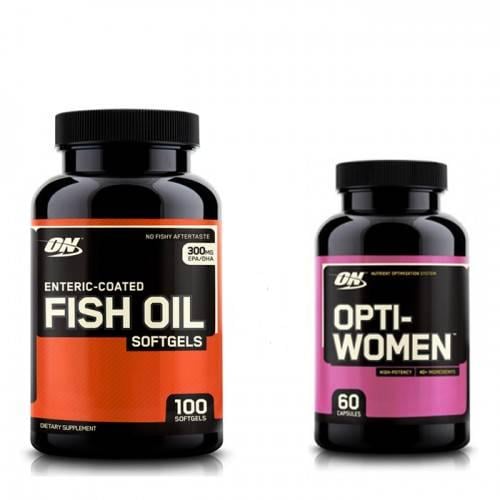 Комплект витамины и минералы Optimum Nutrition Fish Oil 100 капсул + Opti-Women 60 капсул