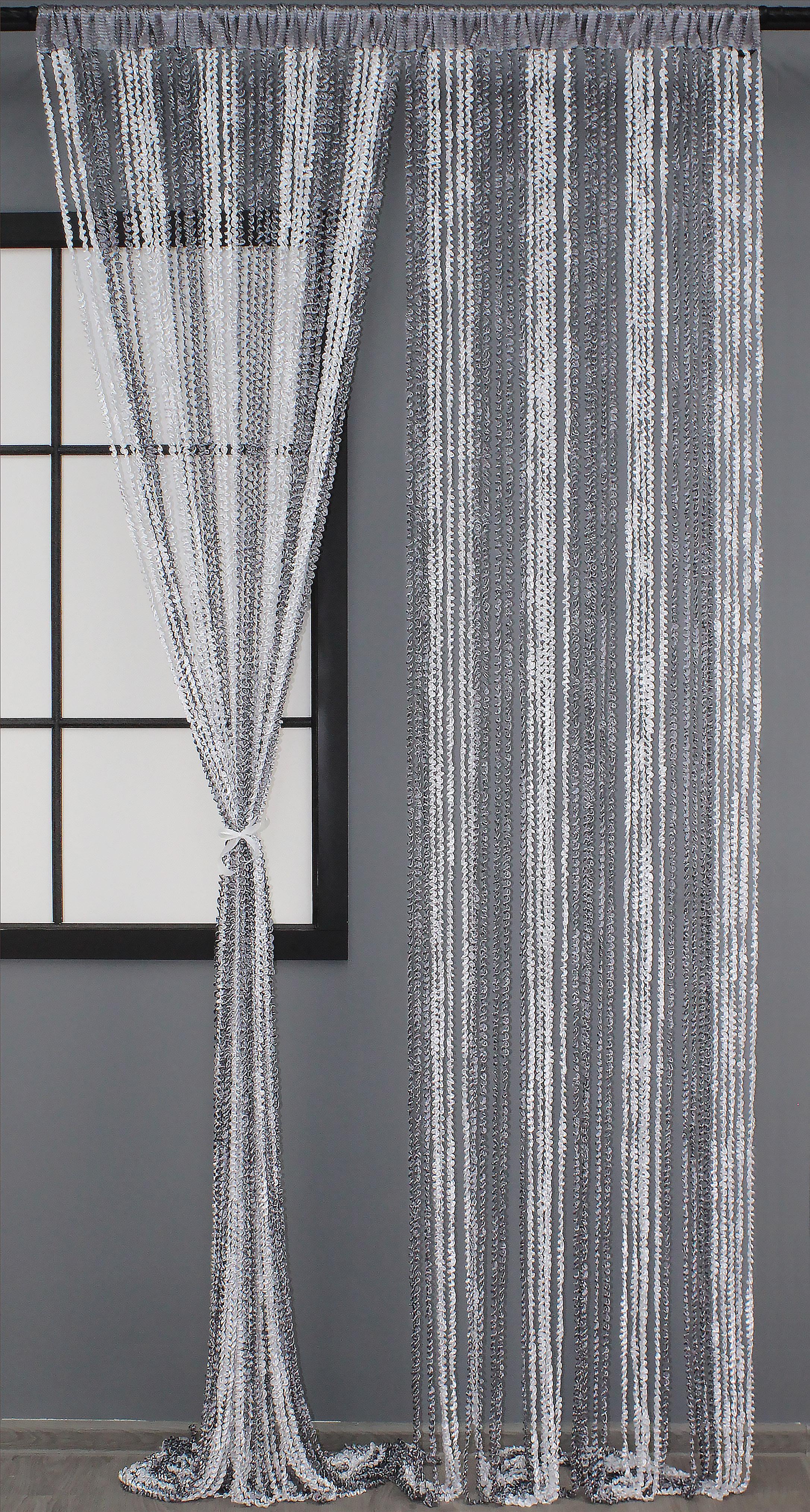 Шторы-нити спираль с люрексом 300х300 см Серый/Белый (61-024)