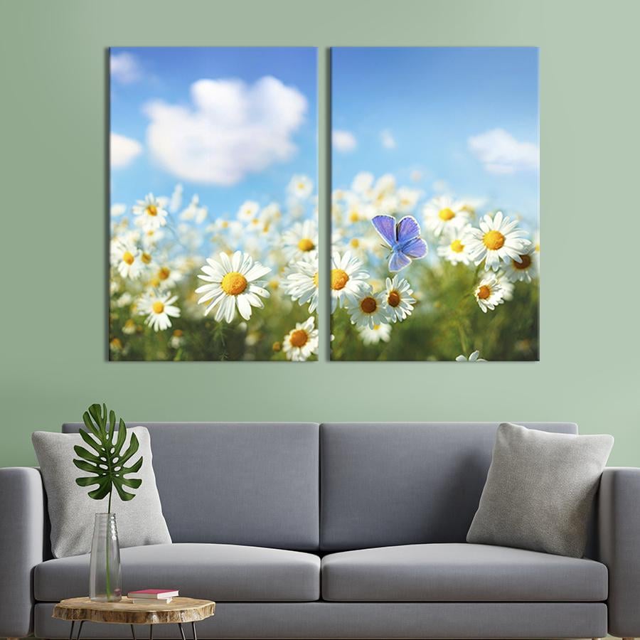 Модульная картина на холсте Диптих Бабочка над ромашками 165x122 см (260-2)