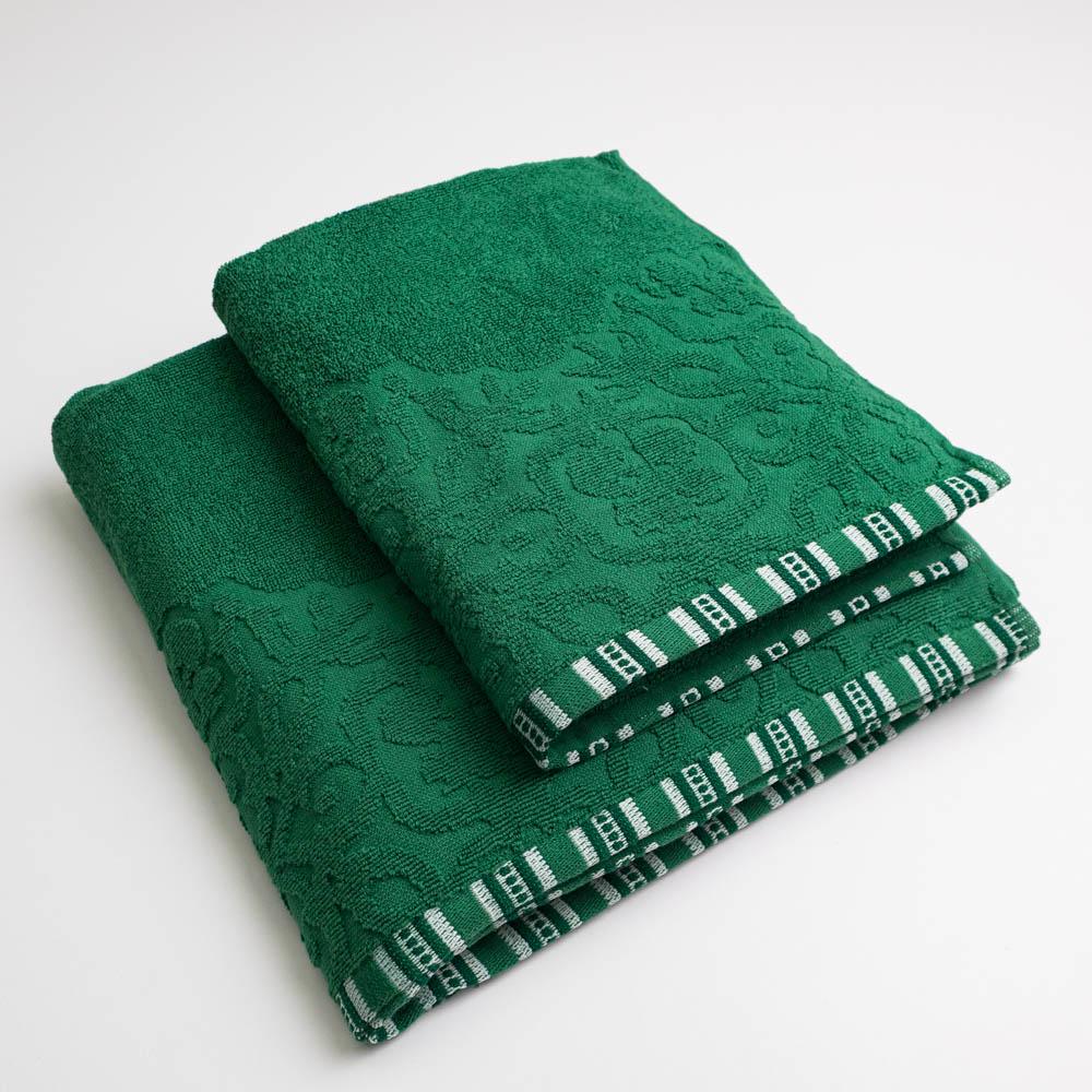 Набор махровых полотенец с орнаментом GM Textile 400 г/м2 50х90см/70х140 см 2 шт. Зеленый (rmo400-k3-green)