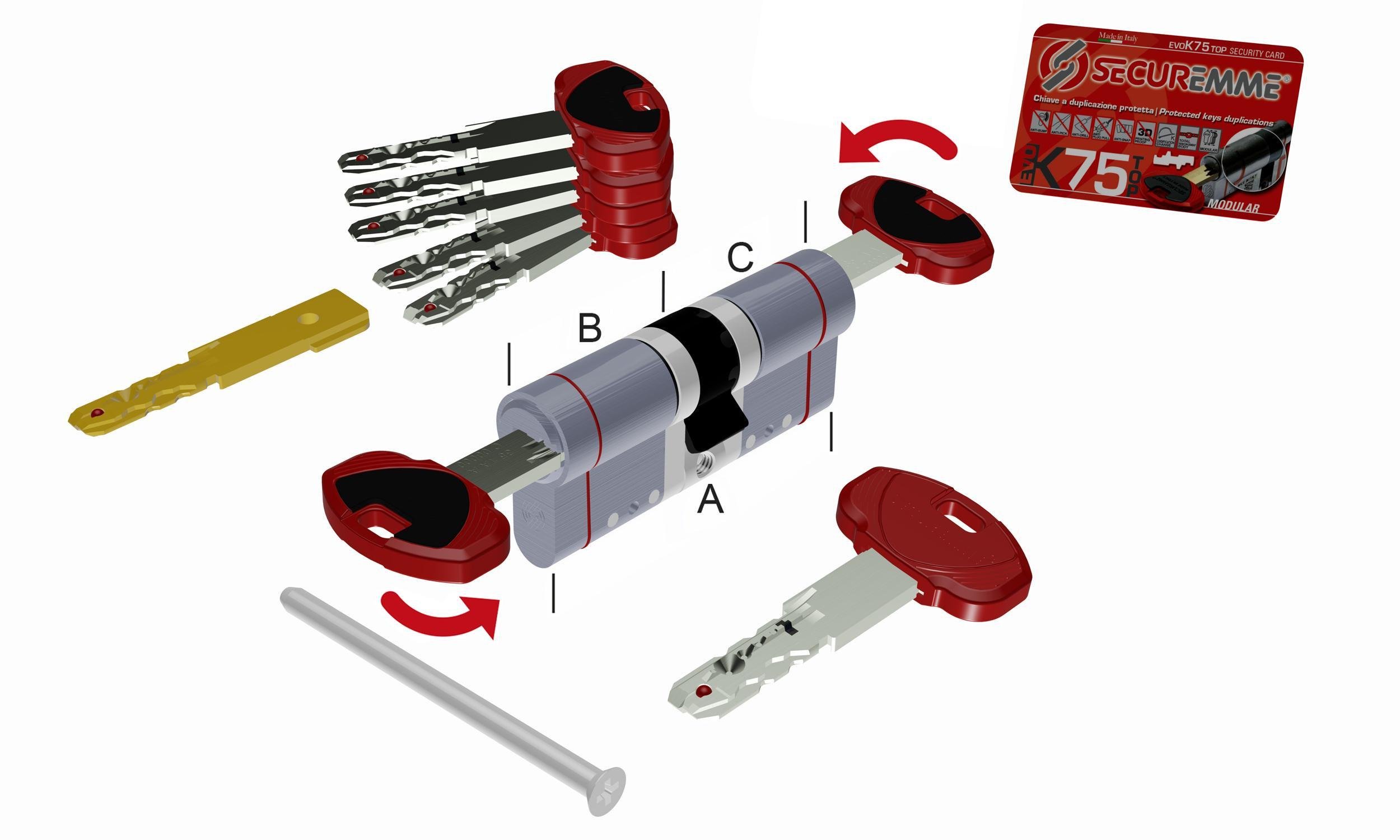 Серцевина модульна Securemme K75 123 мм 51,5 мм/71,5 мм ключ/ключ матовий Хром (14989293) - фото 4 Серцевина модульна Securemme K75 123 мм 51,5 мм/71,5 мм ключ/ключ матовий Хром (14989293) - фото 4