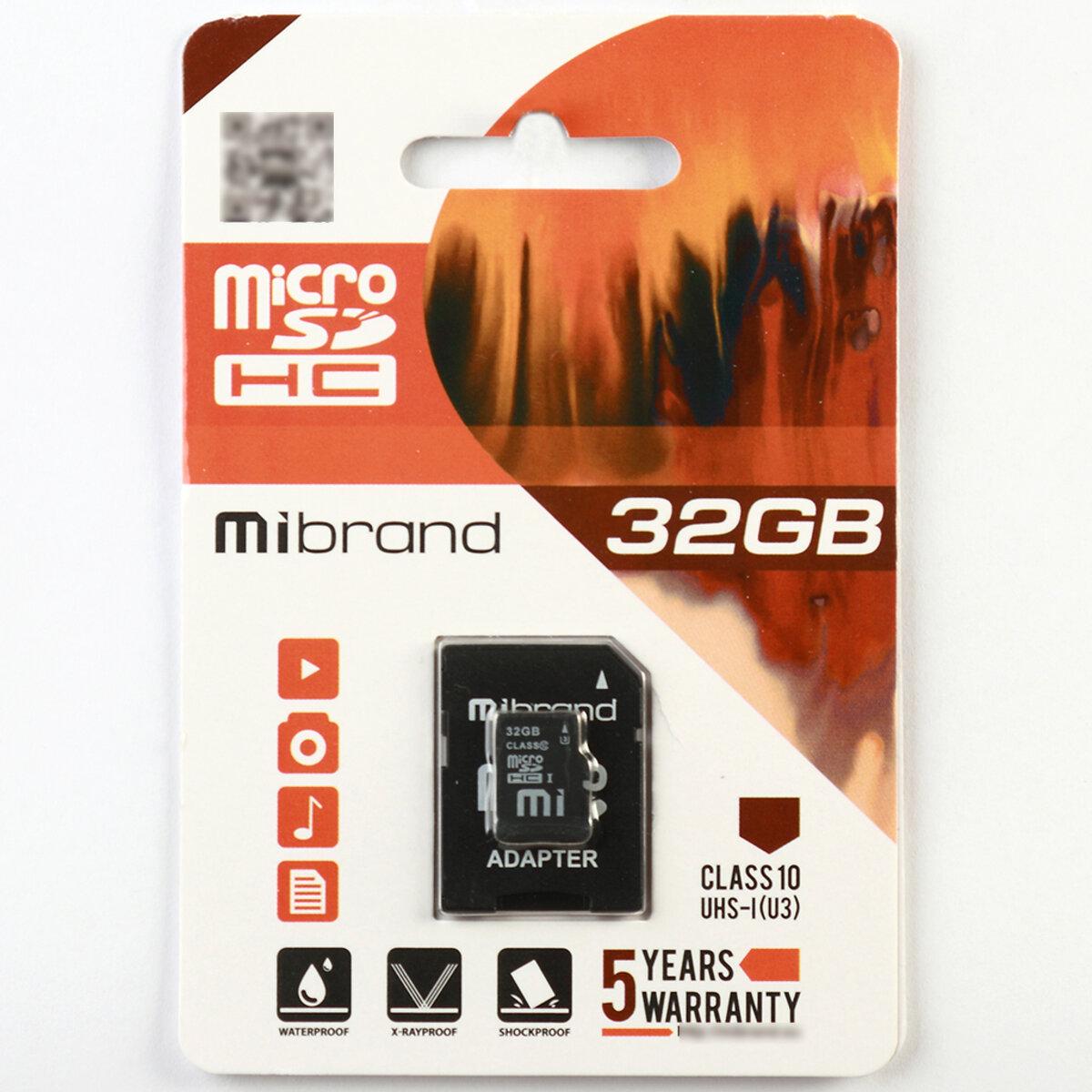 Картка пам'яті microSDHC UHS-1 U3 Mibrand class 10 adapter SD 32 Gb