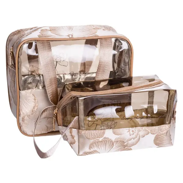 Набор косметичек Yiwu ПВХ на молнии 2 шт. Бежевый (147-107-HP-16-1KBE)