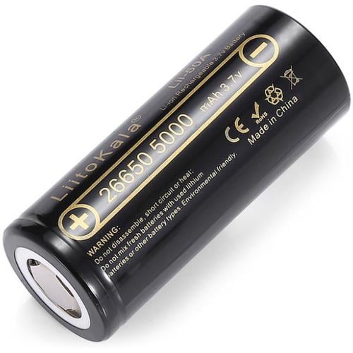 Аккумулятор 26650 LiitoKala Lii-50A 5000 mAh силовой Li-Ion 25А 3,7V плоский плюс (19312)