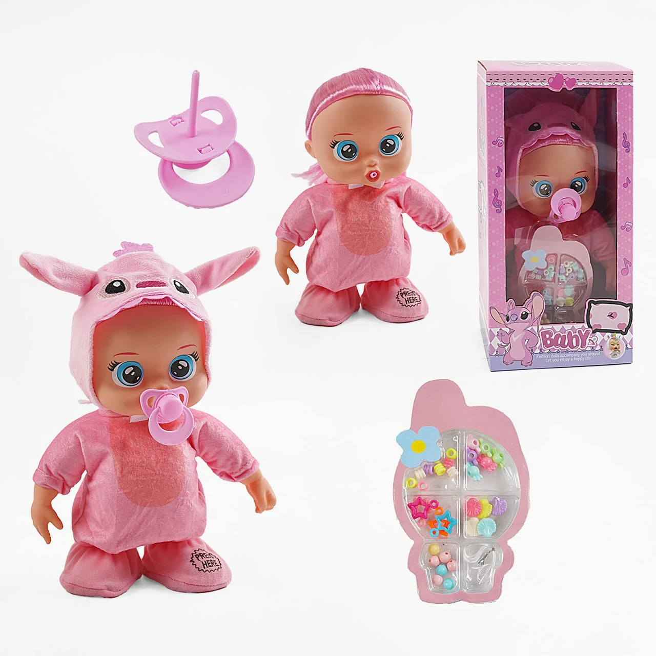 Пупс TK 2426 40/2 музыкальный чип/движется/песня на английском языке/пустышка/набор украшений 30 см - фото 6