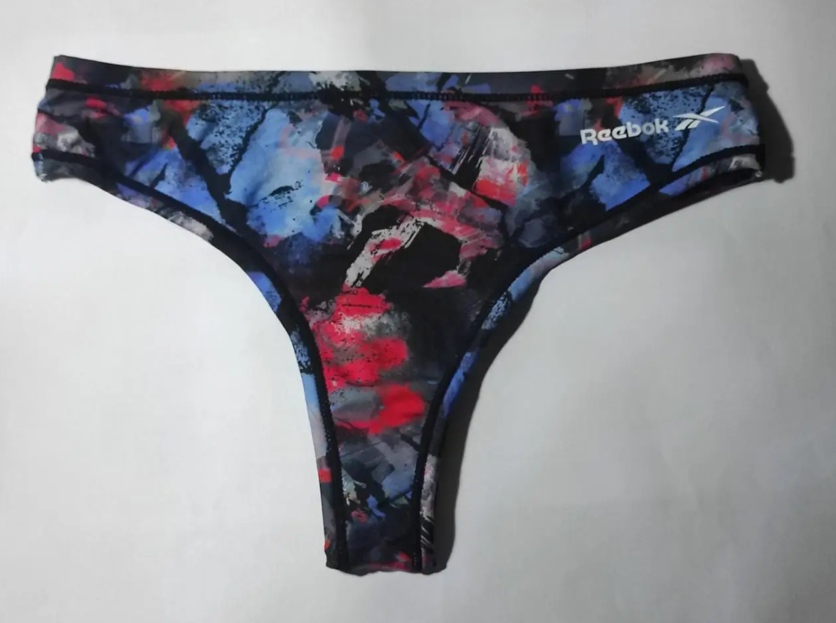 Жіночі трусики-стрінги Reebok сині з абстрактним малюнком з лого M