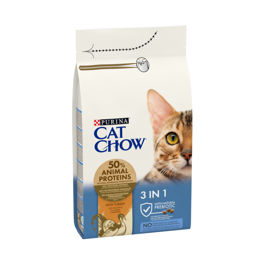 Корм сухий для дорослих котів повнораціонний Cat Chow з формулою потрійної дії з індичкою 15 кг