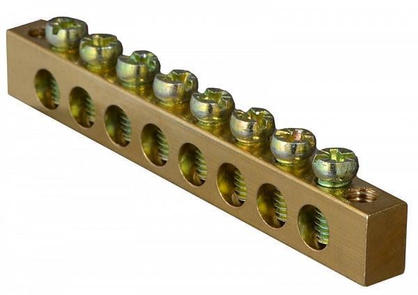 Шина нулевая АСКО-Укрем 8 отверстий крепление по краям медь 6х9 мм (A0150120065)