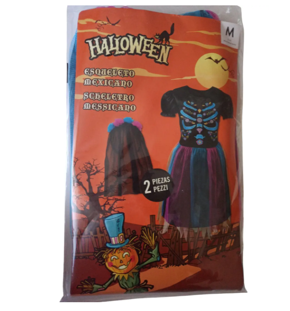 Костюм на Хэллоуин для девочки с обручем Скелет мексиканка М Разноцветный (523515) - фото 4